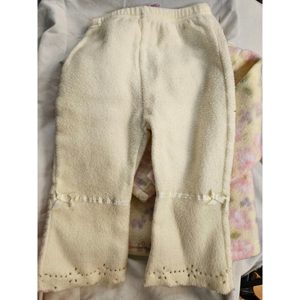 Vintage Style Girls Fleece Floral Sweater and Pants Set 12M Cream Pink